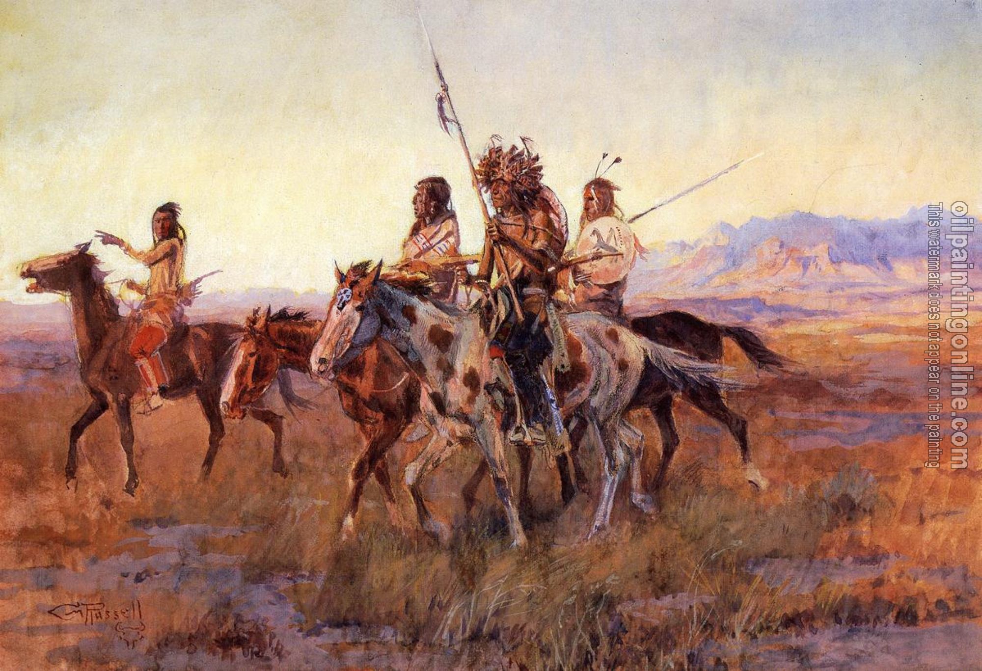 Charles Marion Russell - Four Mounted Indians